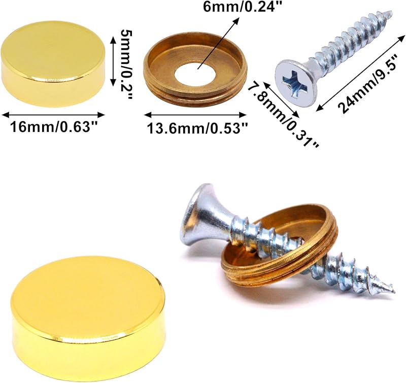 Juego 16 tapas doradas de latón 0.63pulg decorativas