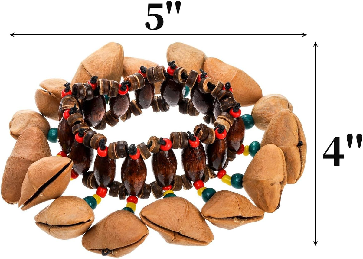 2 Pzas Pulsera Cáscara Nuez Campanilla Tribal Africana