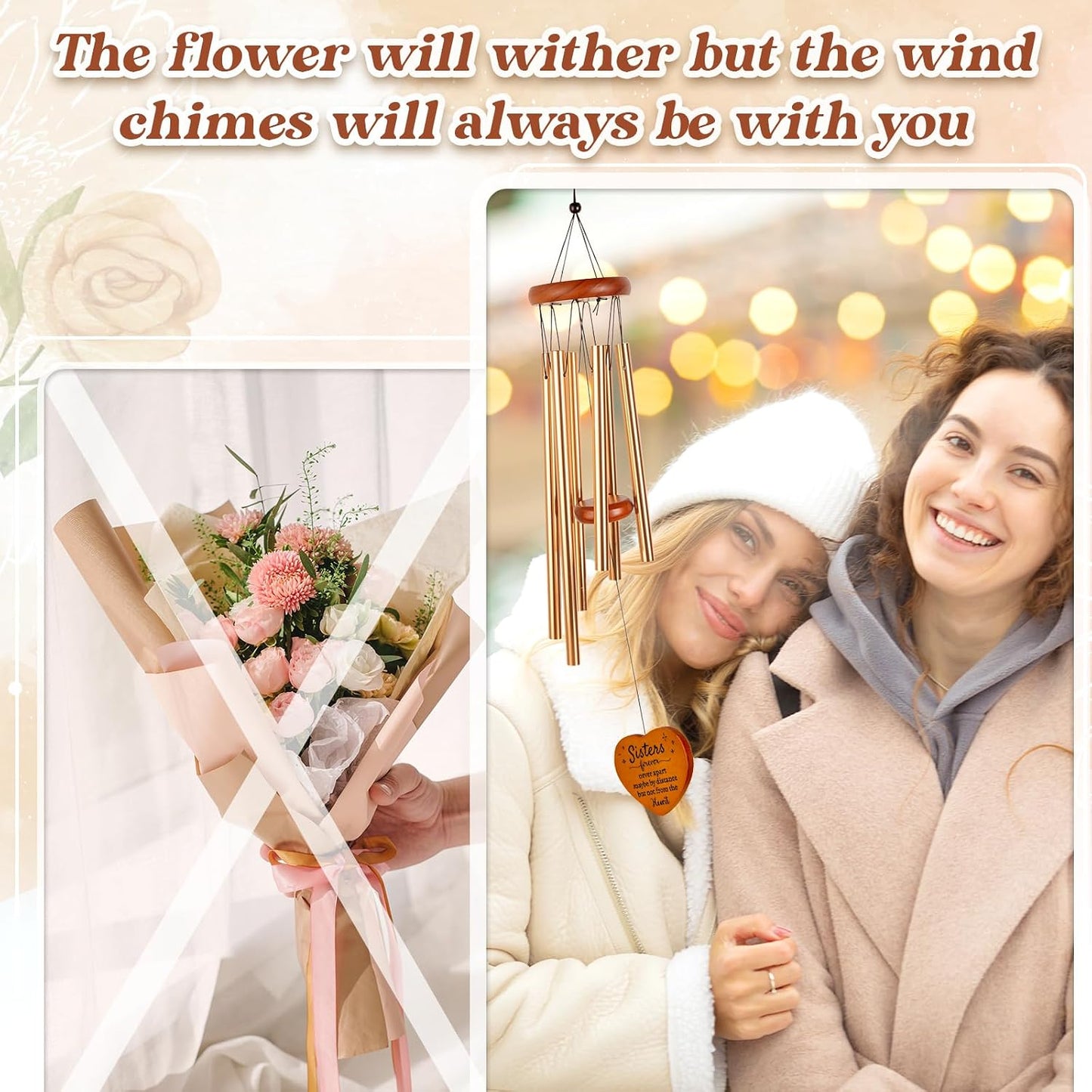 Carillón viento 25.6" regalo hermanas mujeres