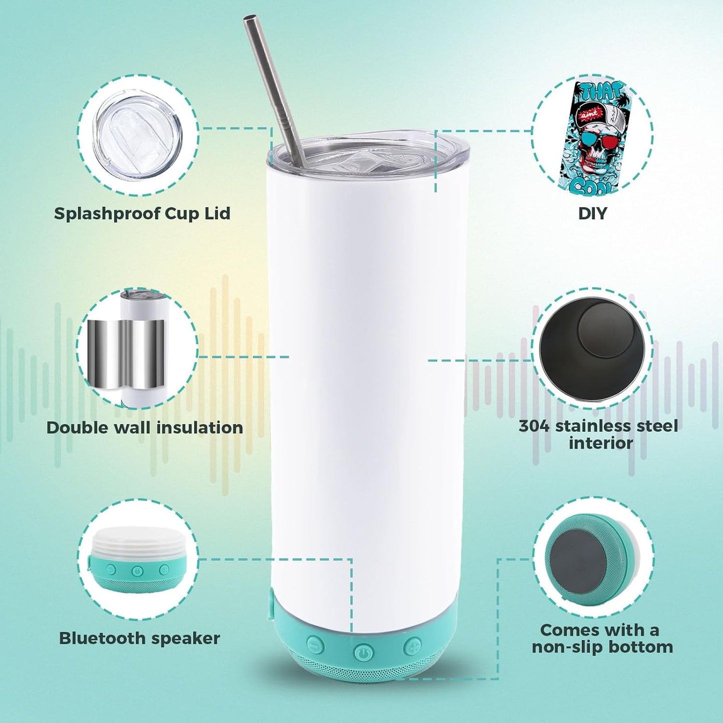 Vaso sublimación 20oz con altavoz inalámbrico 4 Pzas