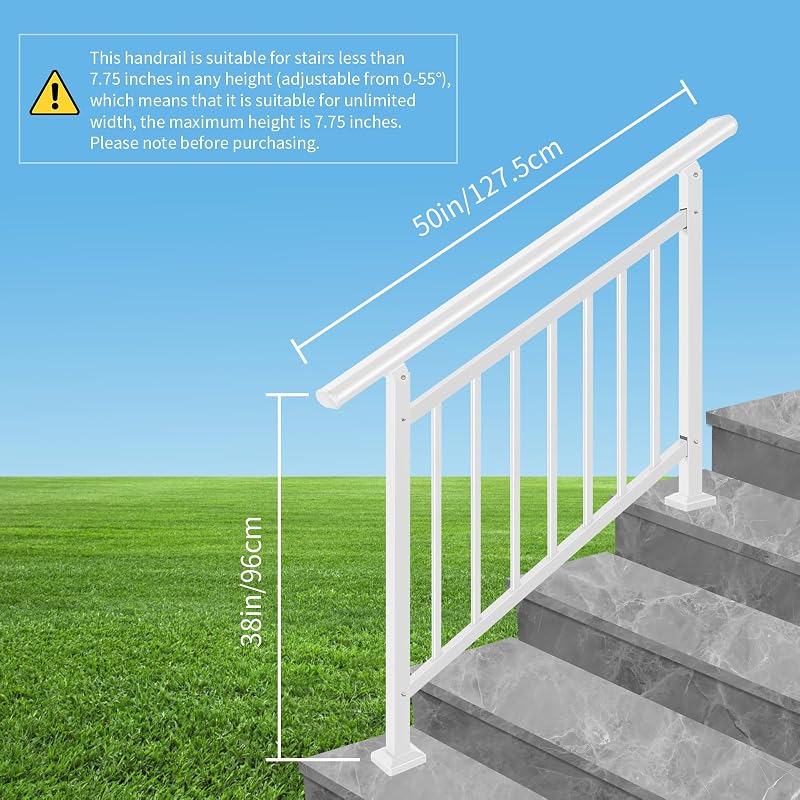 Pasamanos ajustable metal blanco para escalones al aire