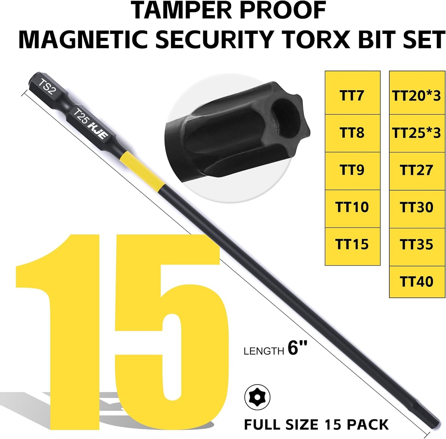 Juego 15 Puntas Torx Impacto 6pulg S2 Magnéticas 1/4pulg