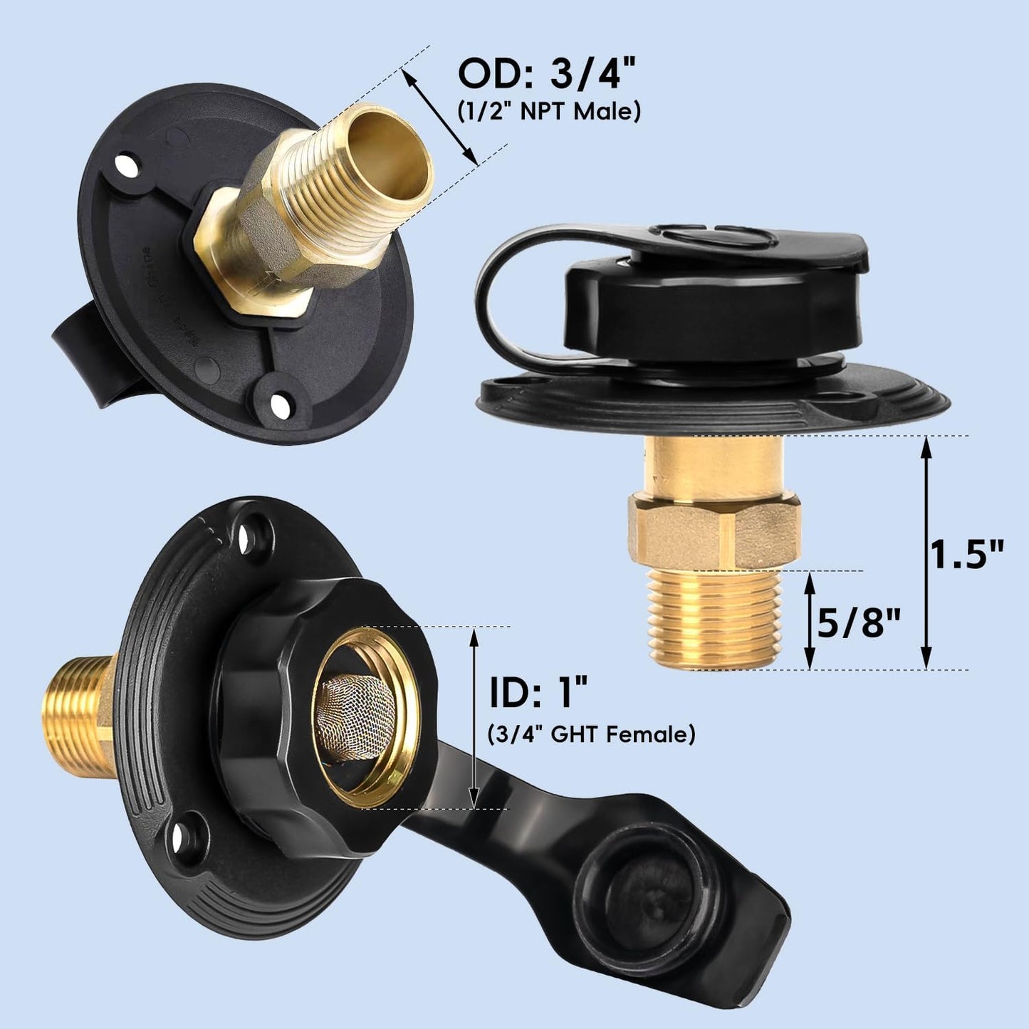 Entrada agua RV válvula retención conector 3/4-11.5 NH