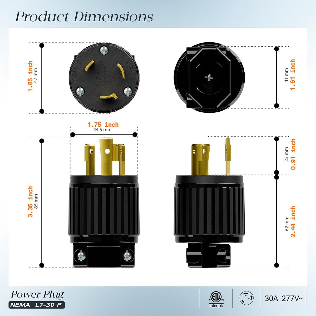 Enchufe L7-30P 30A 277V conector CA macho negro