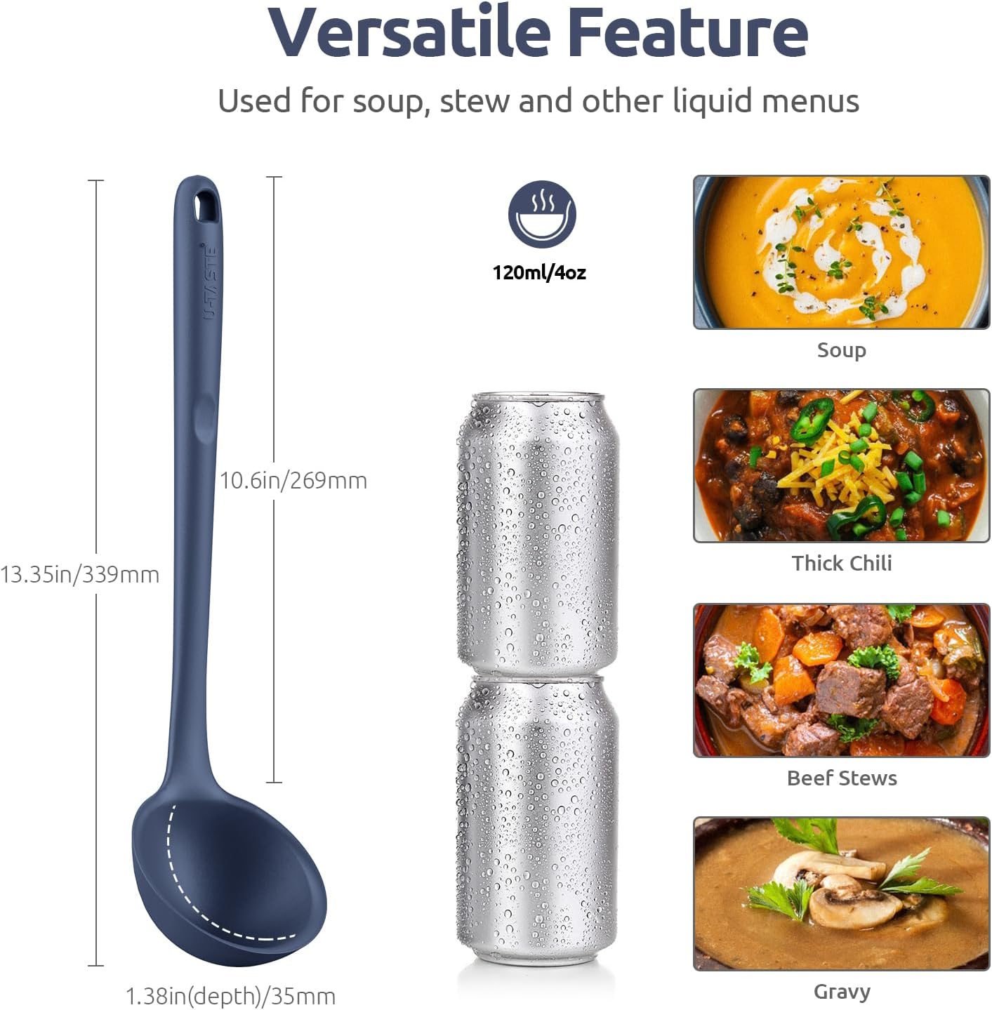 Cucharón silicona 13pulg antiadherente para sopa con mango largo