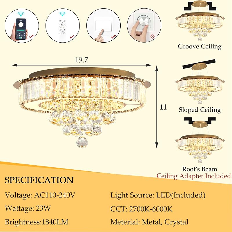 Lámpara techo moderna de cristal LED regulable