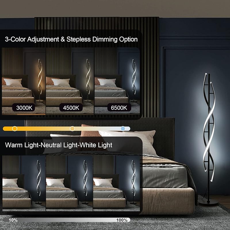 Lámpara pie LED espiral moderna 60pulg control remoto 48W