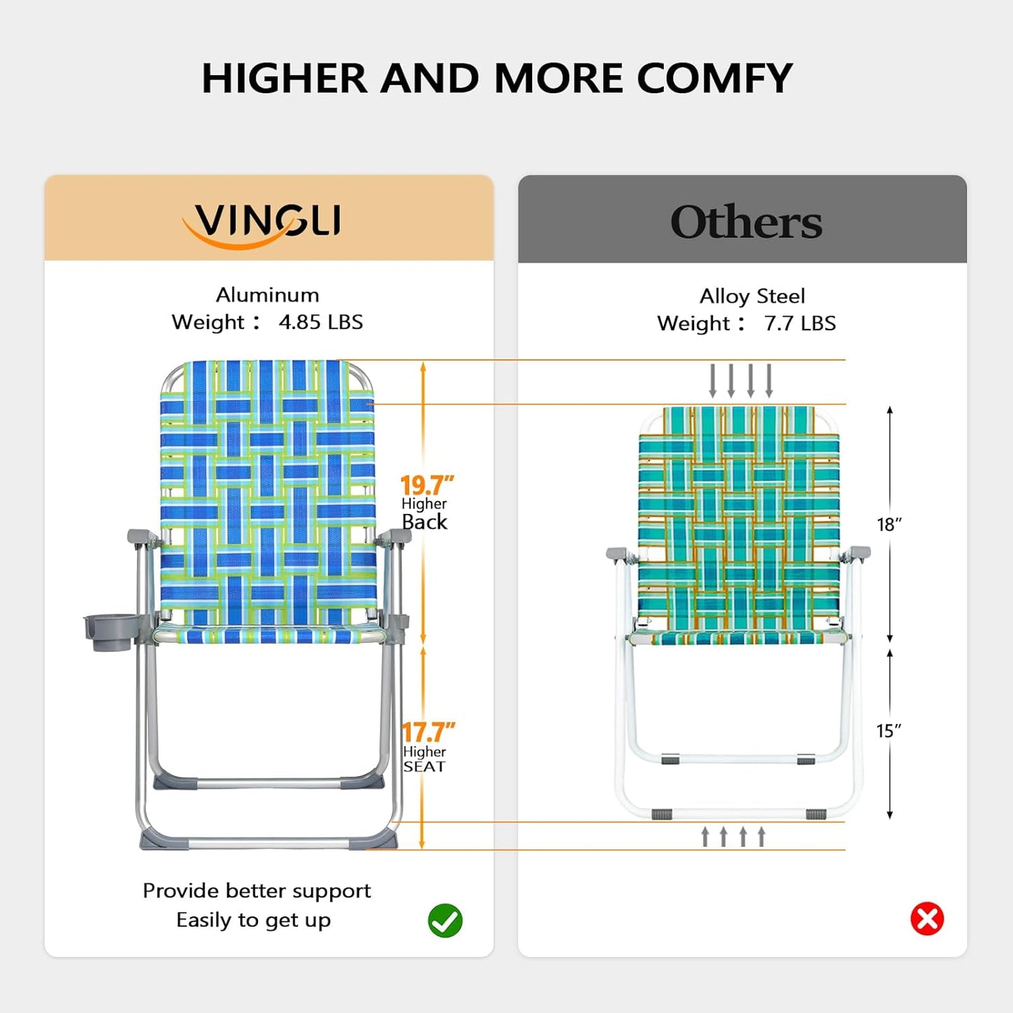 Silla plegable aluminio para patio con portavasos