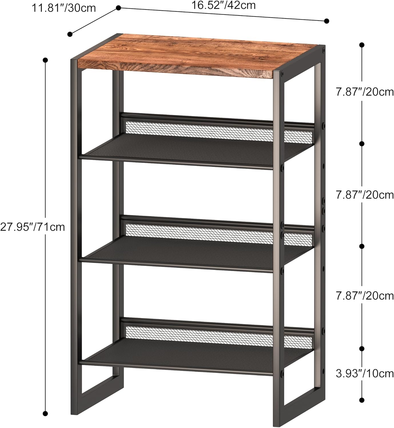 Zapatero estrecho 4 niveles madera acero 16.5x11.8x27.9pulg