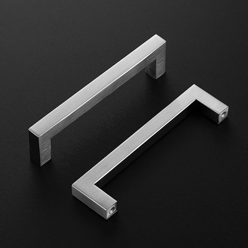 20 Manijas Cuadradas Acero Inox 5" Níquel Cepillado