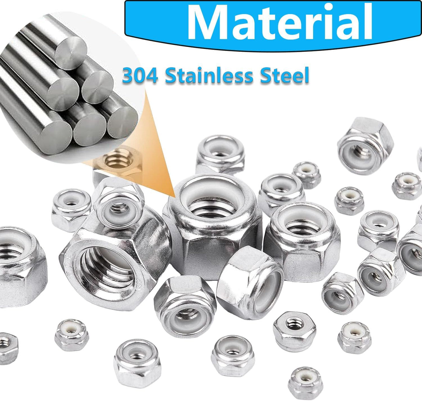 Tuercas seguridad hex 8-32 acero inox 304 brillante