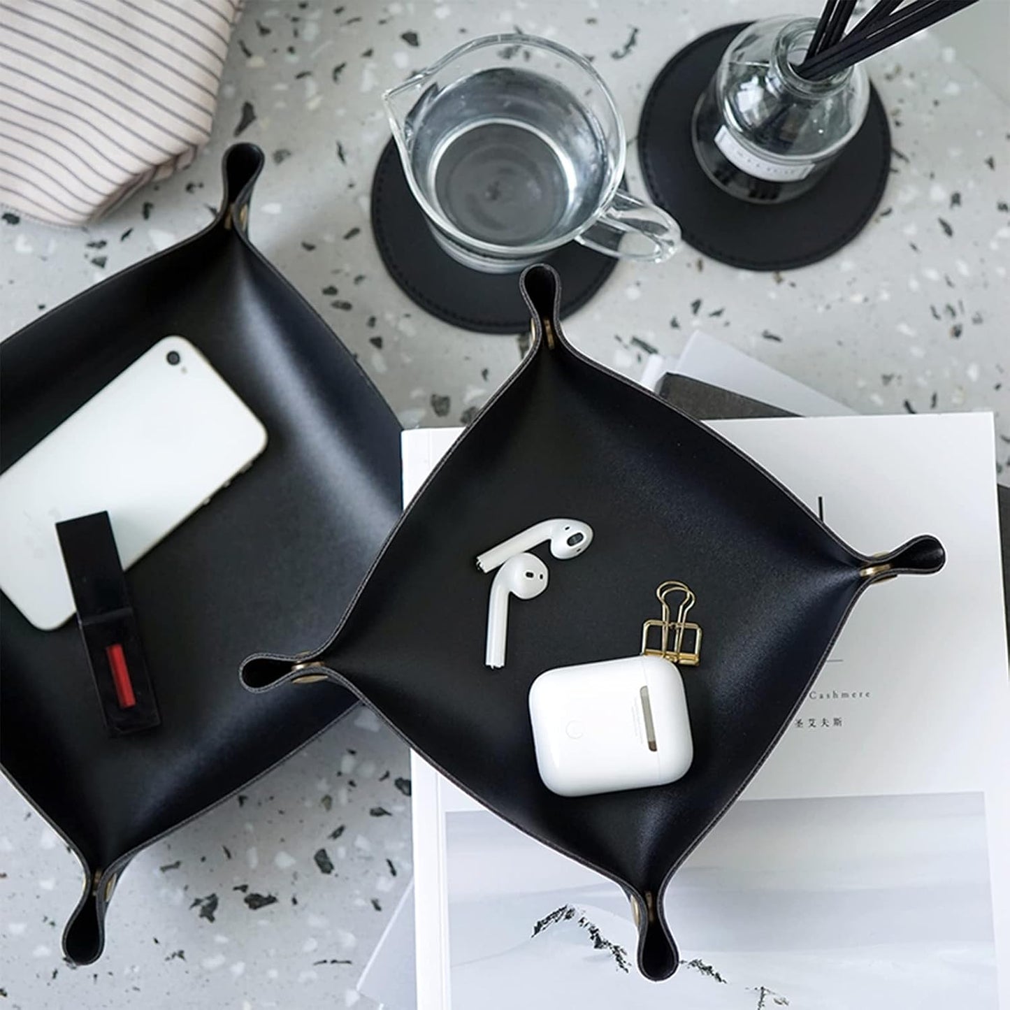 Bandeja cuero plegable para joyas viaje almacenamiento