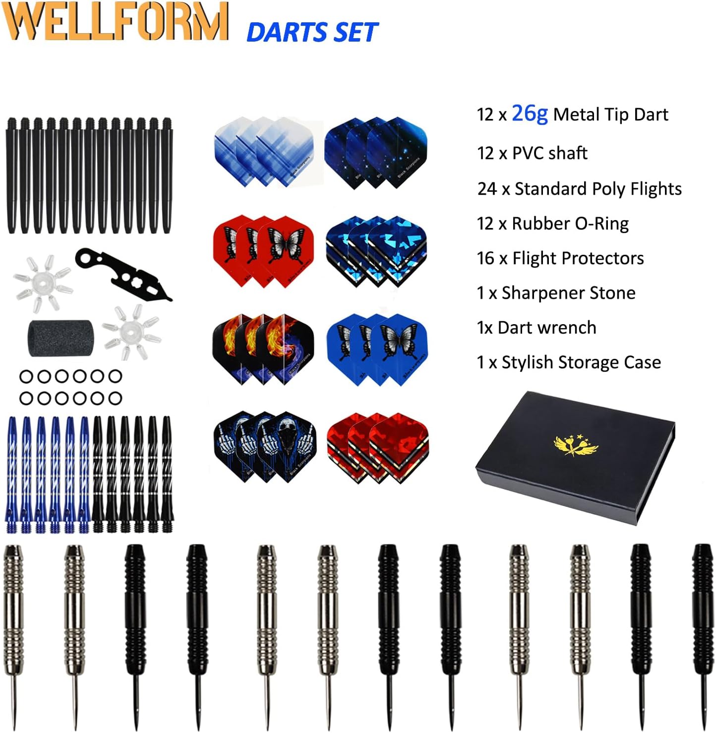 Set 12 Dardos Metal Barril Hierro Afilador Caja Regalo
