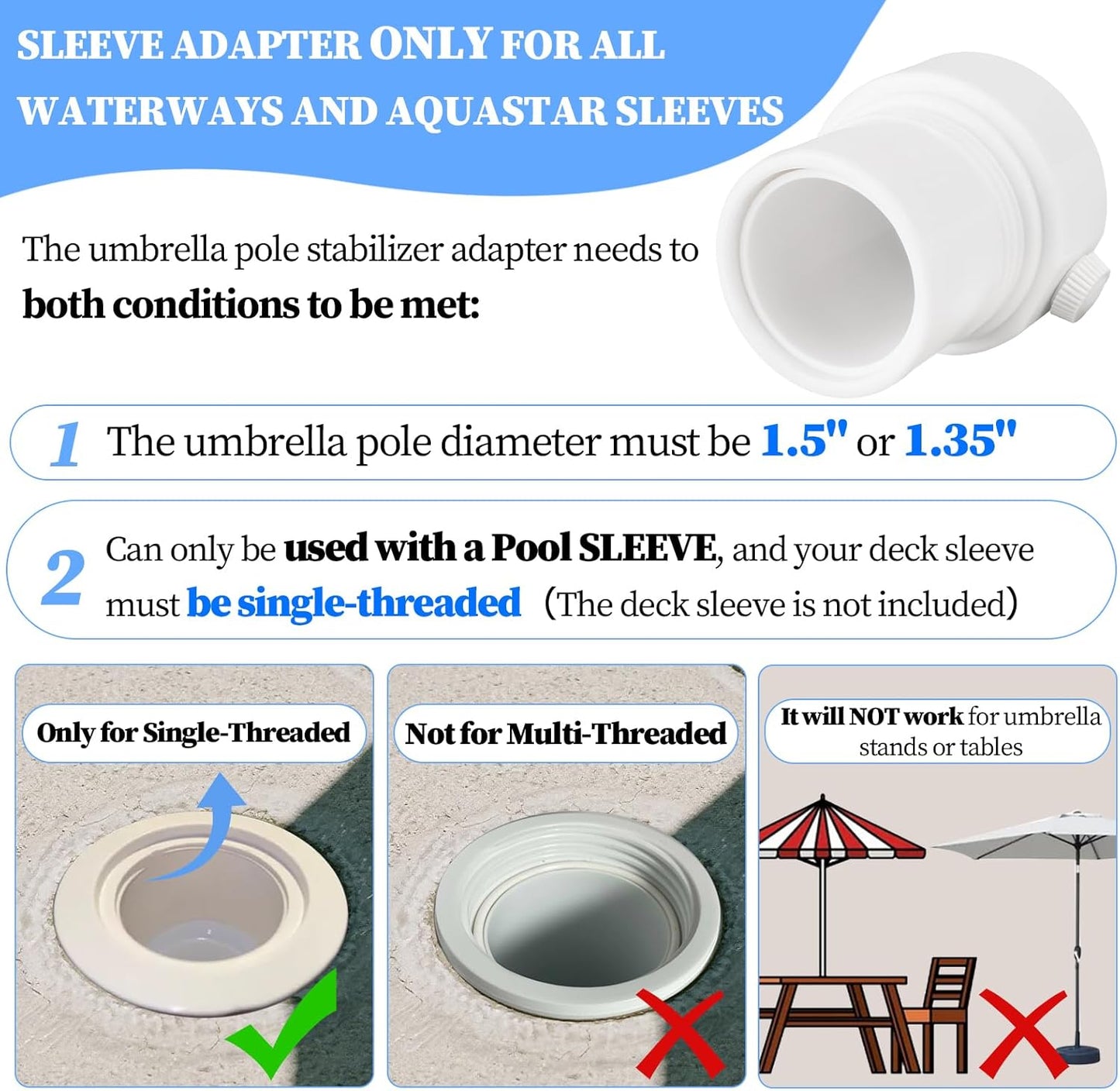 Adaptador estabilizador sombrilla poste 1.5 y 1.35"