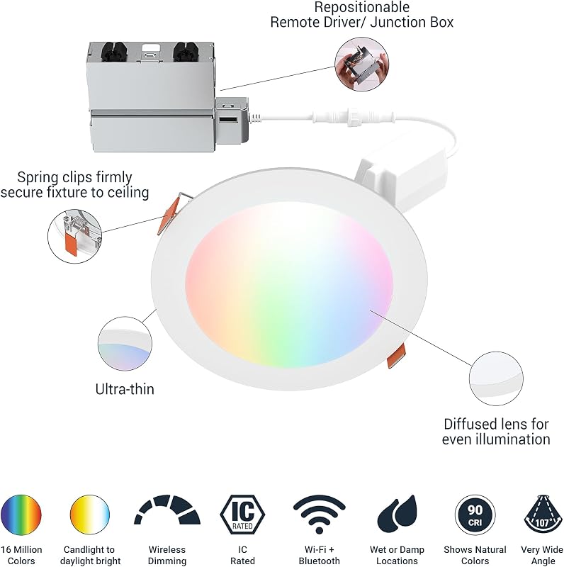 Downlight LED empotrado Wi-Fi 6pulg regulable todo color