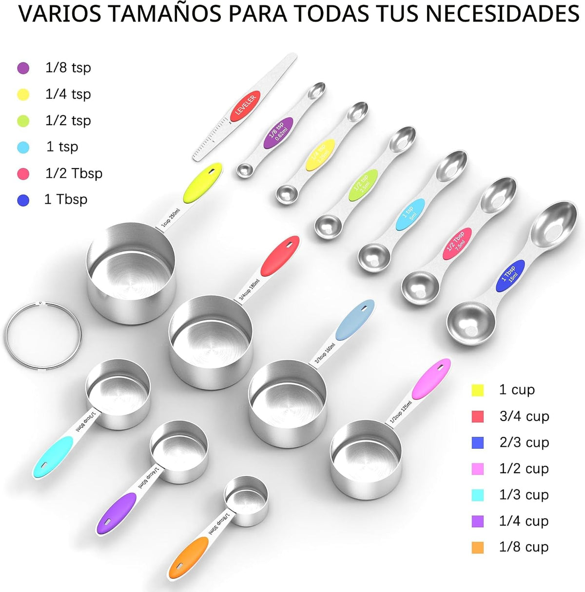 Set tazas y cucharas acero inox para cocina hornear