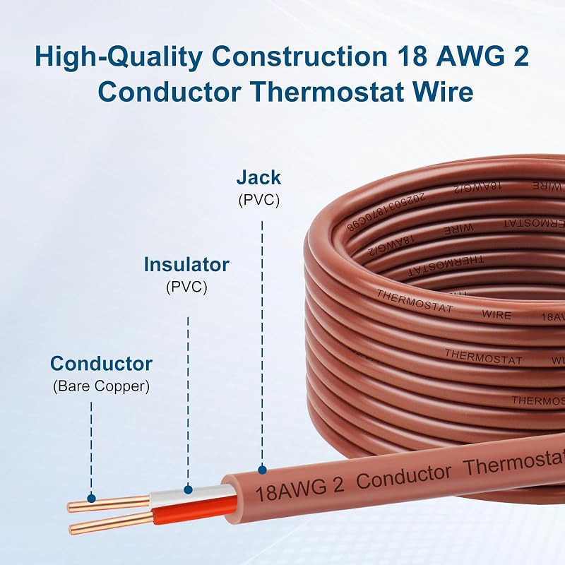 Cable termostato 18/2 40ft cobre sólido para timbre HVAC