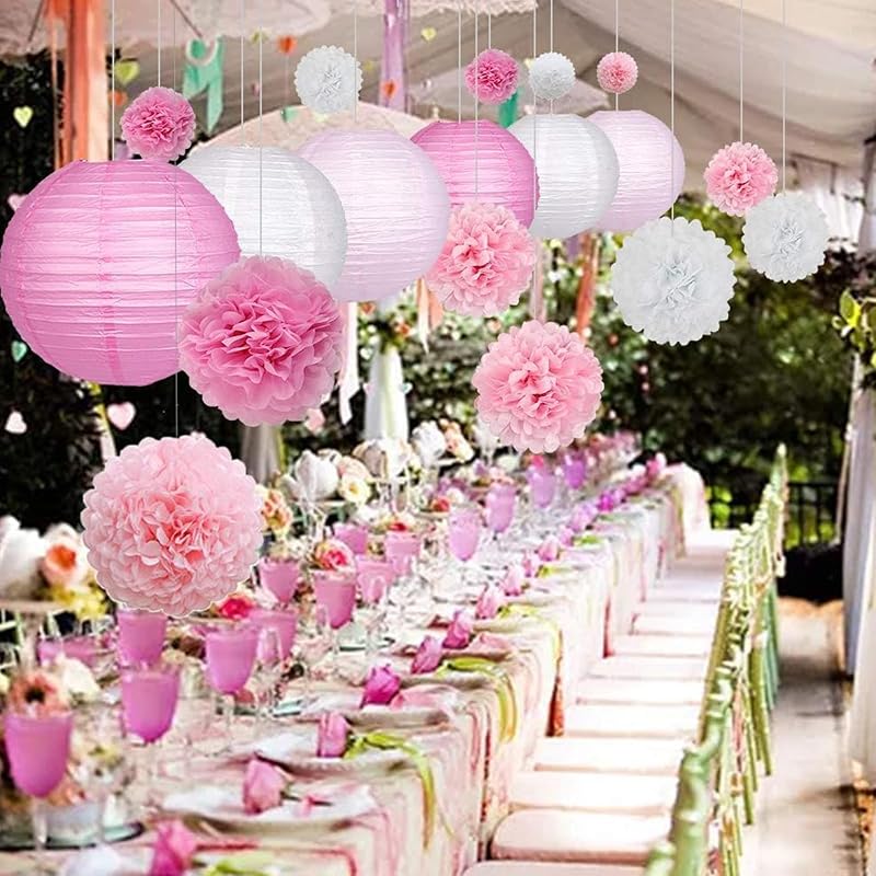 18 Faroles Sedas Rosa Intenso Rosa Blanco Decoración Fiesta