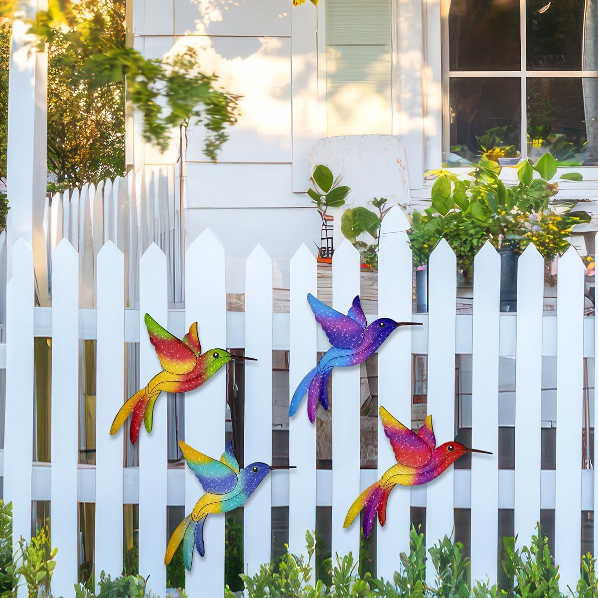 Decoración colibrí metal para valla jardín patio 4 pzas
