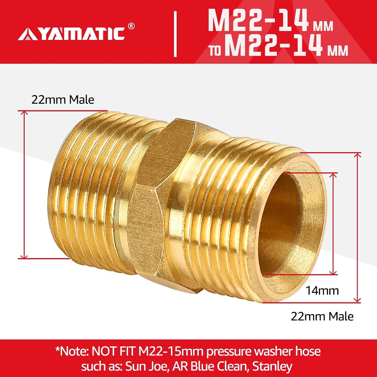 Conector manguera lavadora M22-0.551" latón 2 Uds