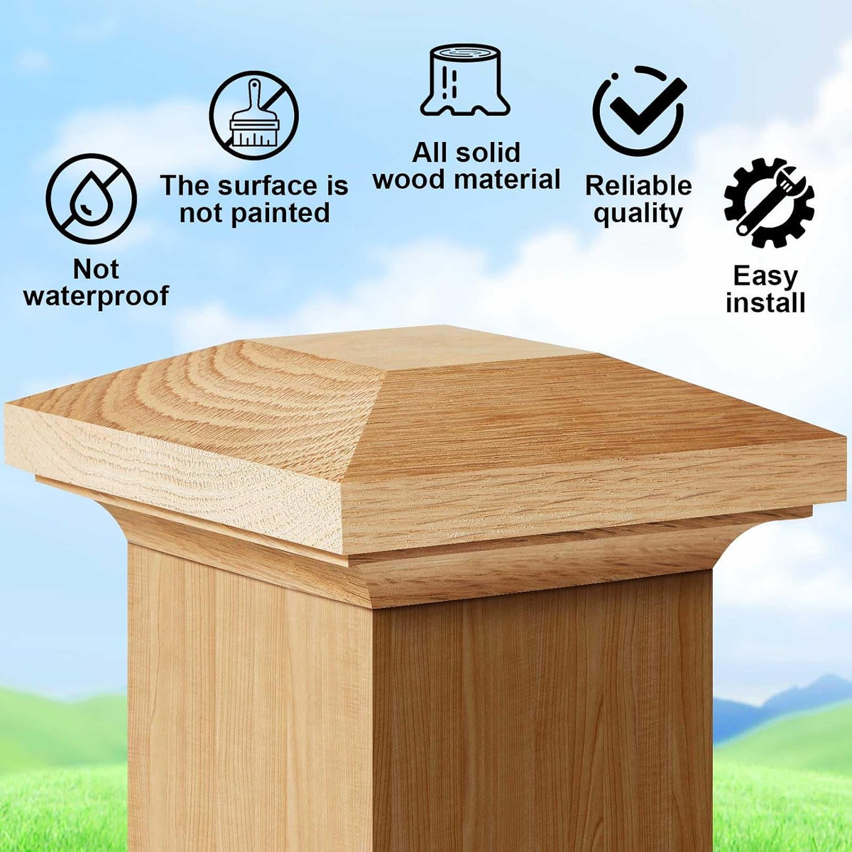 Kit 4 Unid. Postes Madera Roble Rojo Newel 3.5x3.5pulg