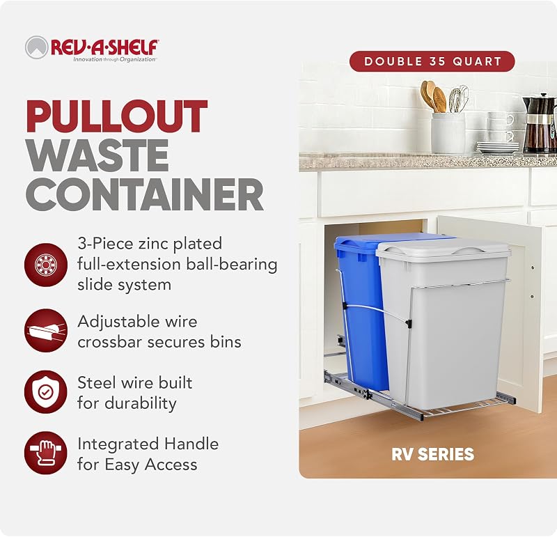 Cubo basura doble cocina 35qt reciclaje corredera azul