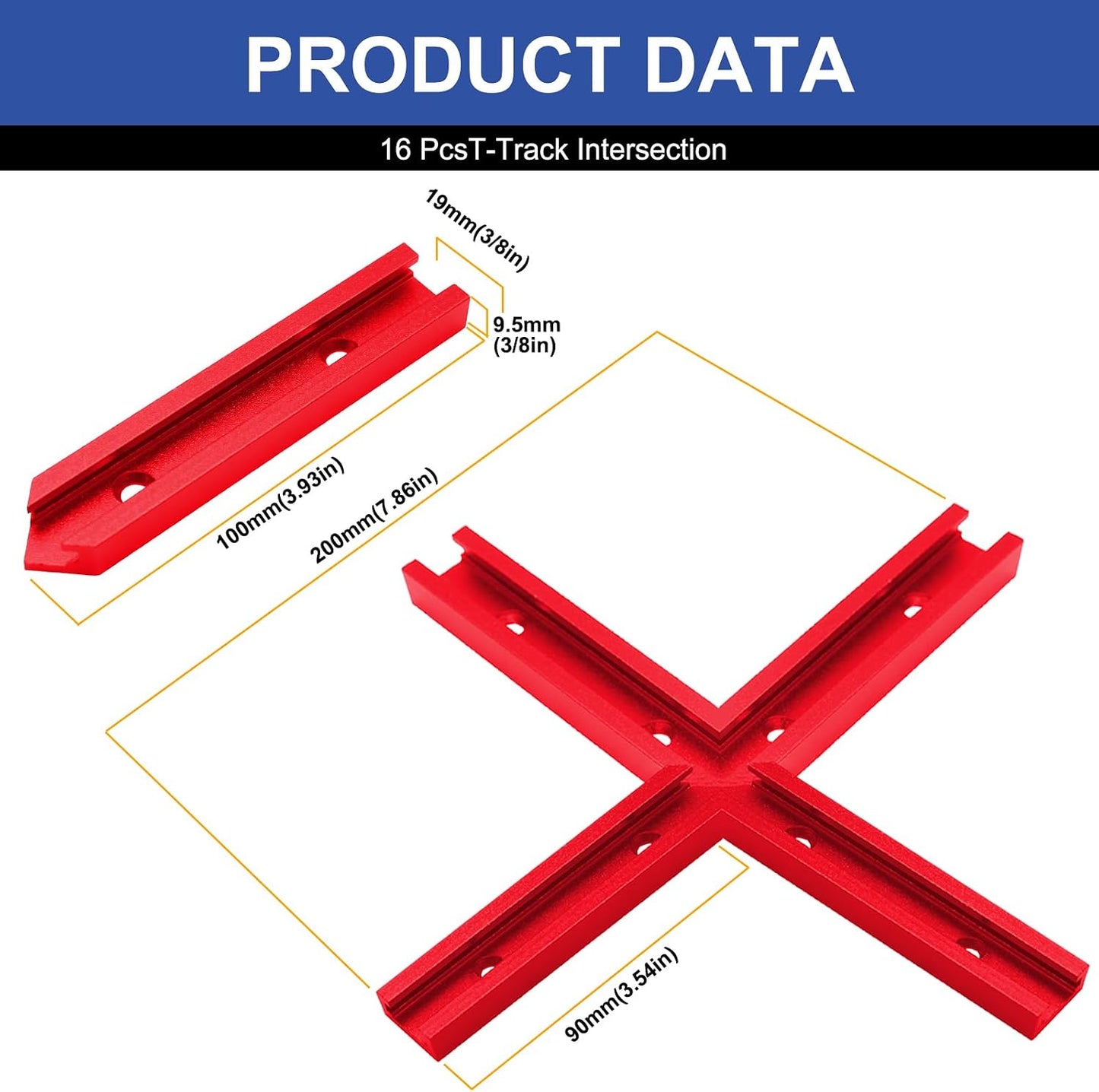 4 Set T-Track Intersección Kit Rojo Carpintería Universal