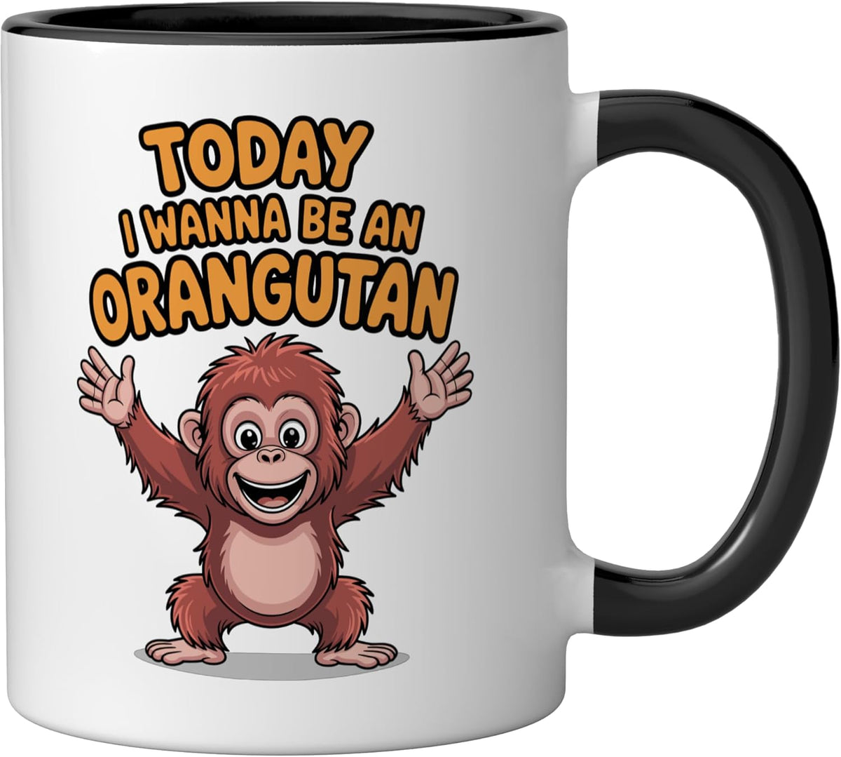 Taza de cerámica orangután divertido y lindo negro/blanco