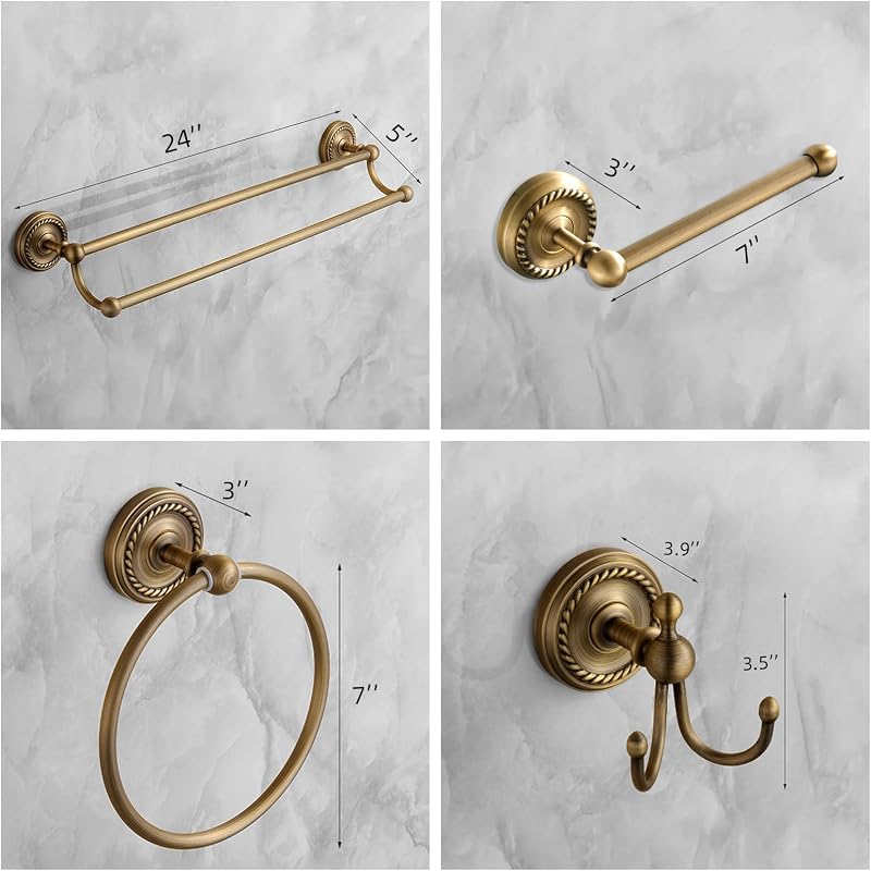 Set 4 accesorios baño latón antiguo dorado 24"