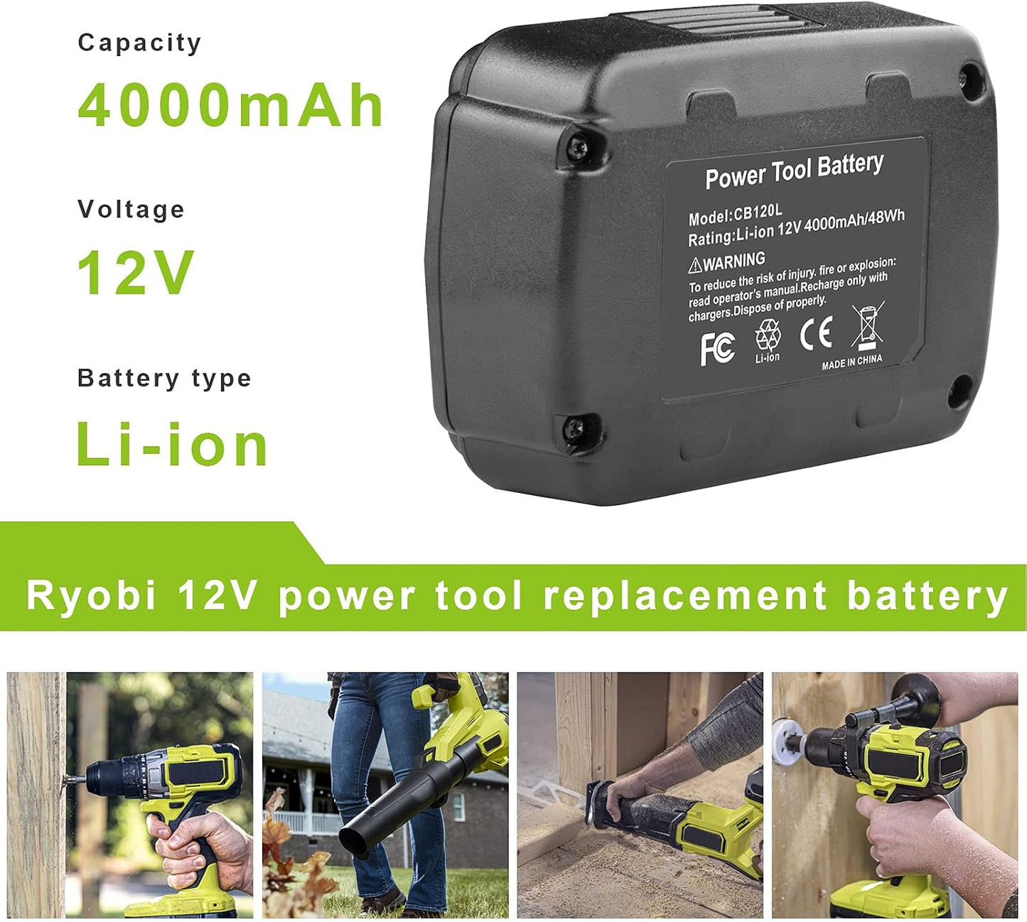 Batería CB120L 4.0 Ah repuesto Ryobi 12 V