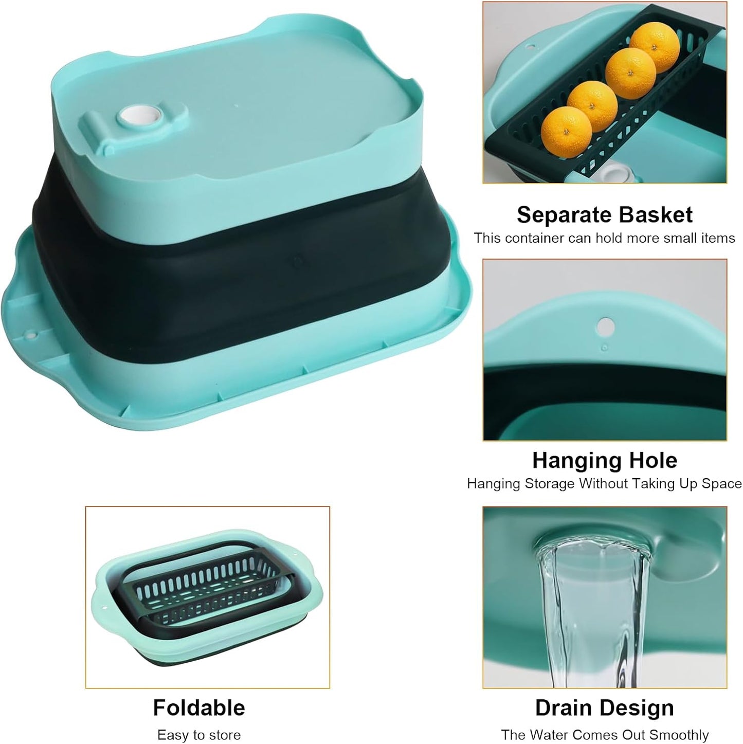 Lavabo plegable 10.5l con tapón drenaje para acampar