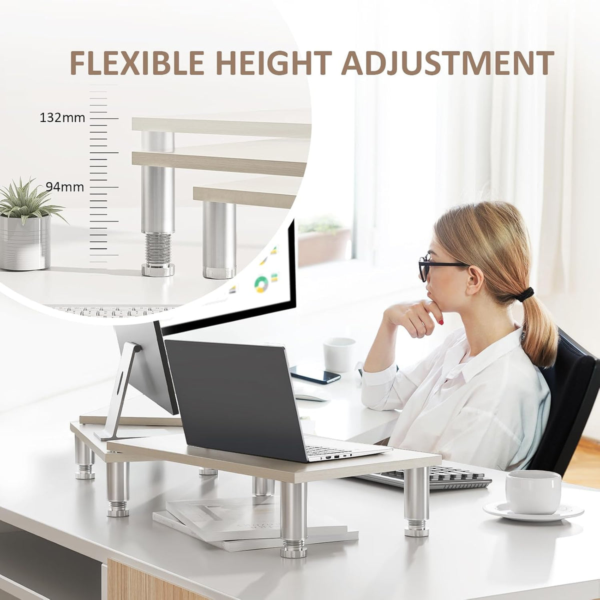 Elevador dual soporte madera 2 monitores