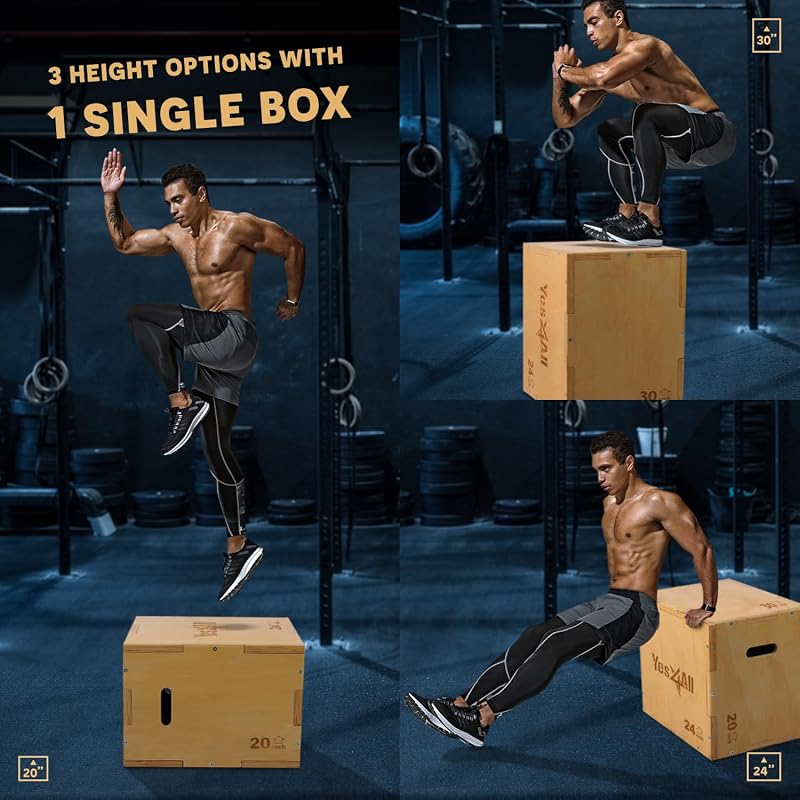 Caja pliométrica madera 450lb con asas anchas para gimnasio