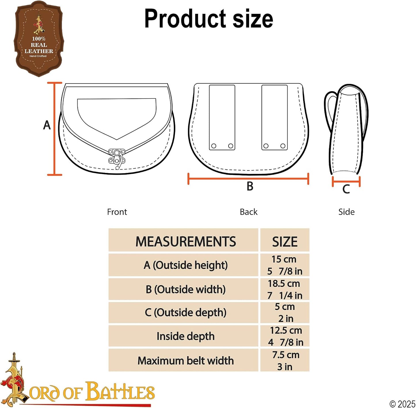 Cinturón cuero vikingo con bolsa cintura grano completo marrón