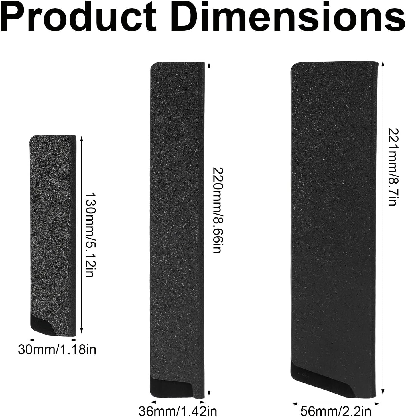 3 fundas cuchillos ABS negro forro fieltro 5-8pulg