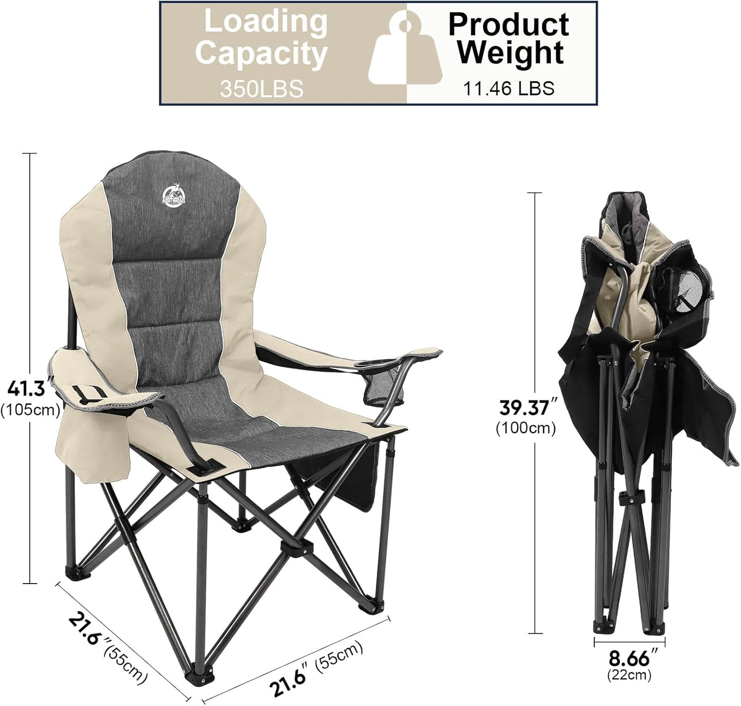 Silla campamento plegable acolchada 350lb con soporte tazas