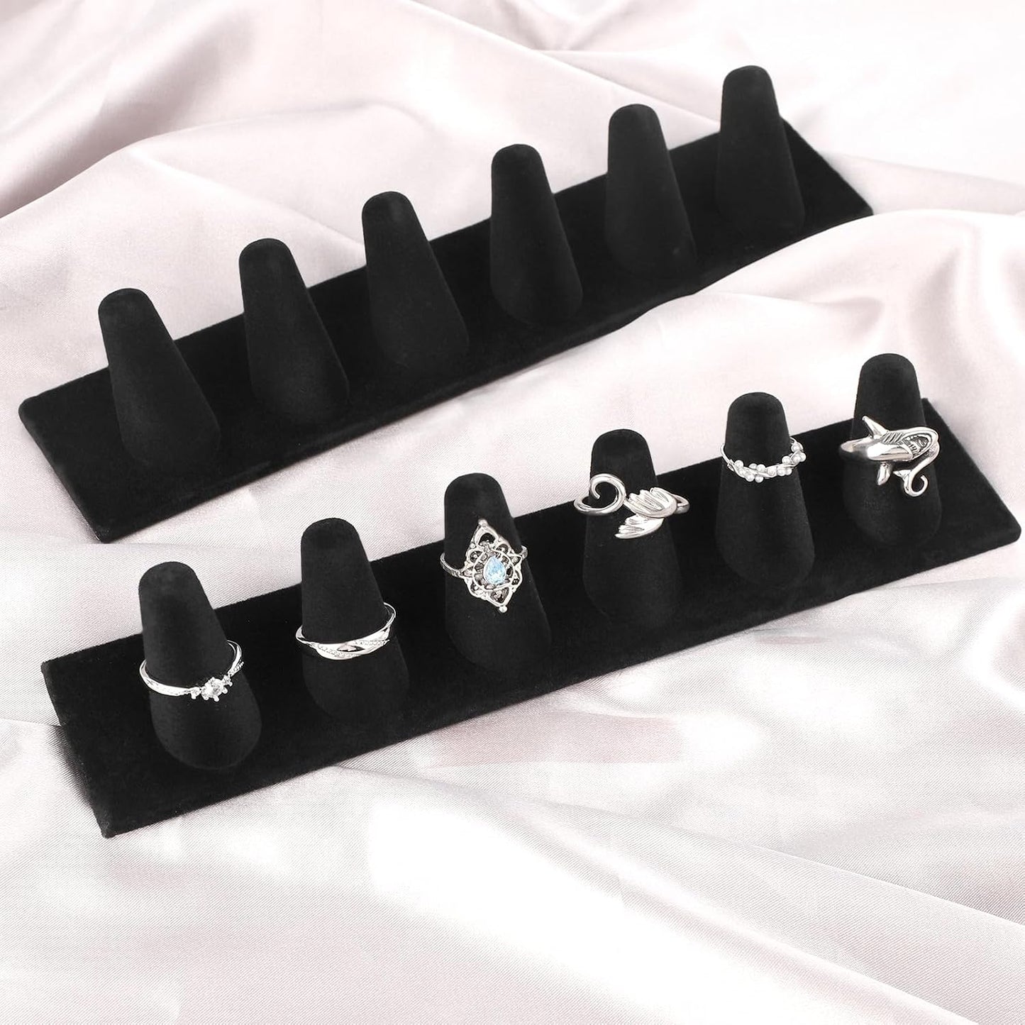 2 Pzas Soporte Anillo Terciopelo Negro Organiz. Joyas