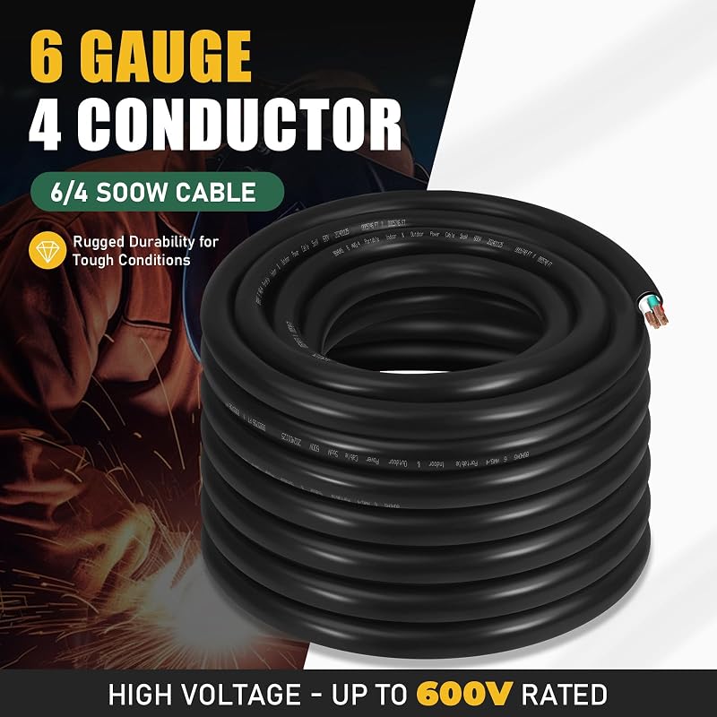 Cable SOOW 6 AWG 50 ft 600V para soldador y coche