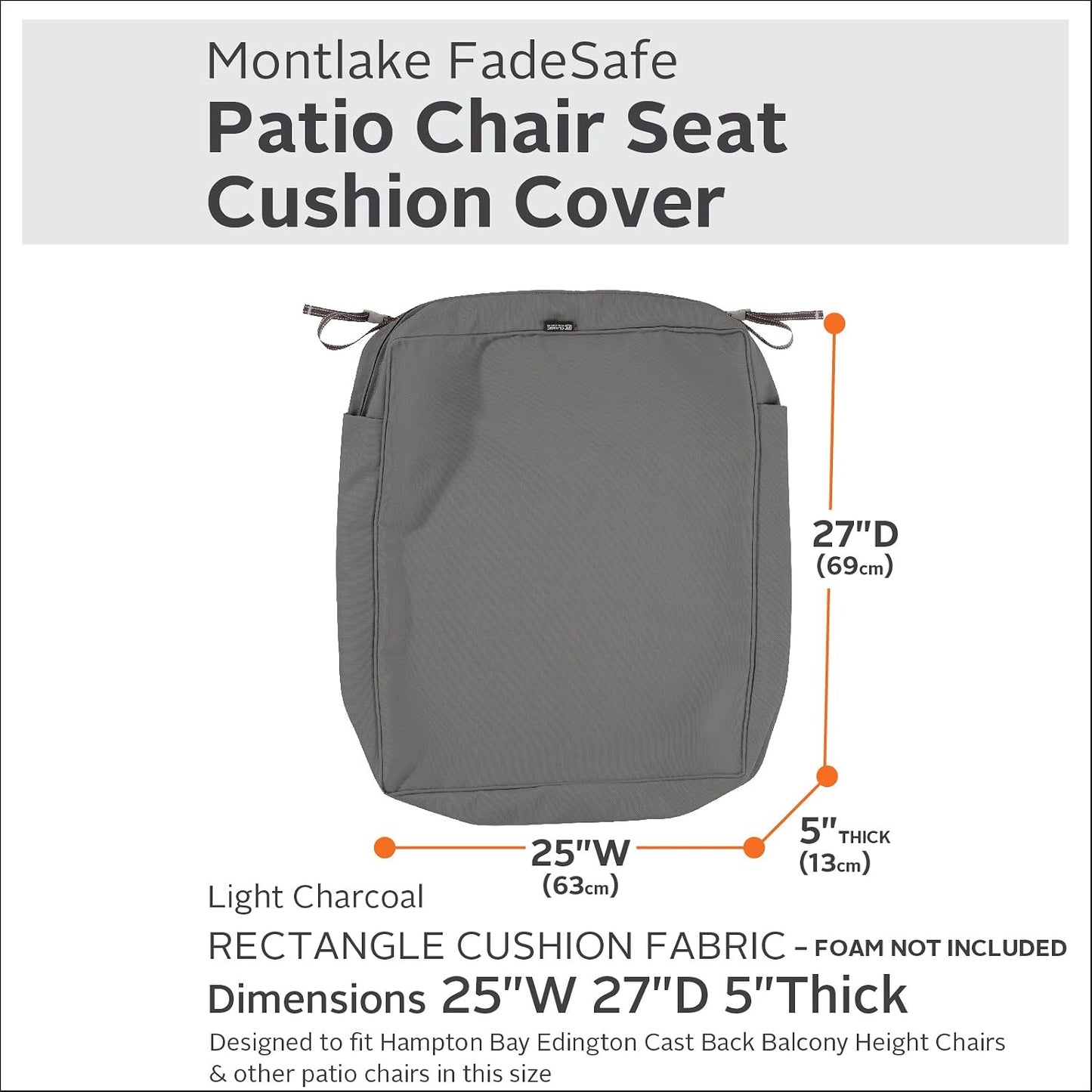 Funda deslizante cojín exterior 25x27pulg resistente agua gris