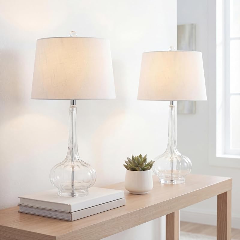 2 Pzas Lámpara Mesa Bette Vidrio Lágrima LED Contemporánea