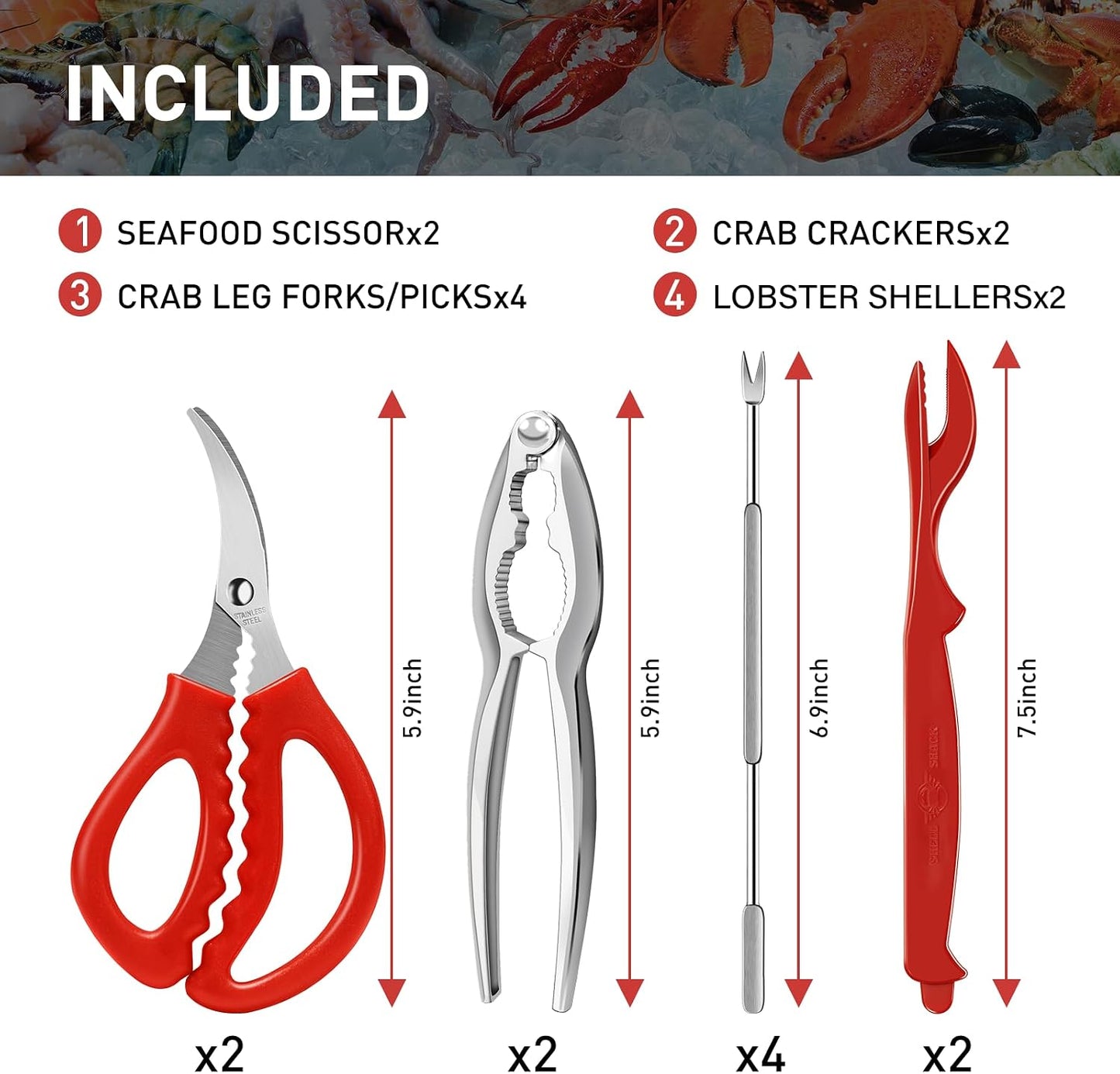 Set 10 herramientas mariscos acero inox galletas y tijeras