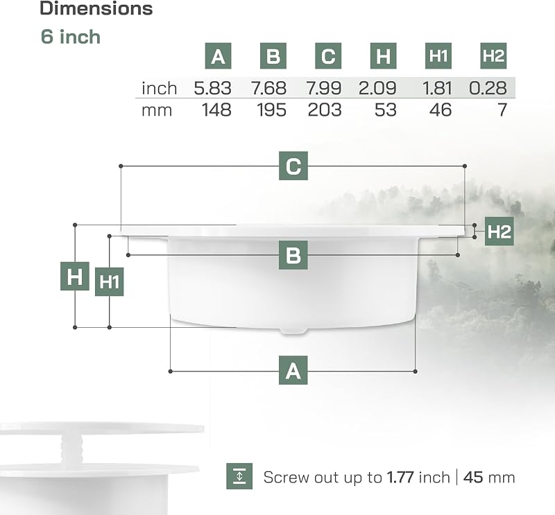 Difusor aire circular 6pulg plástico blanco ajustable