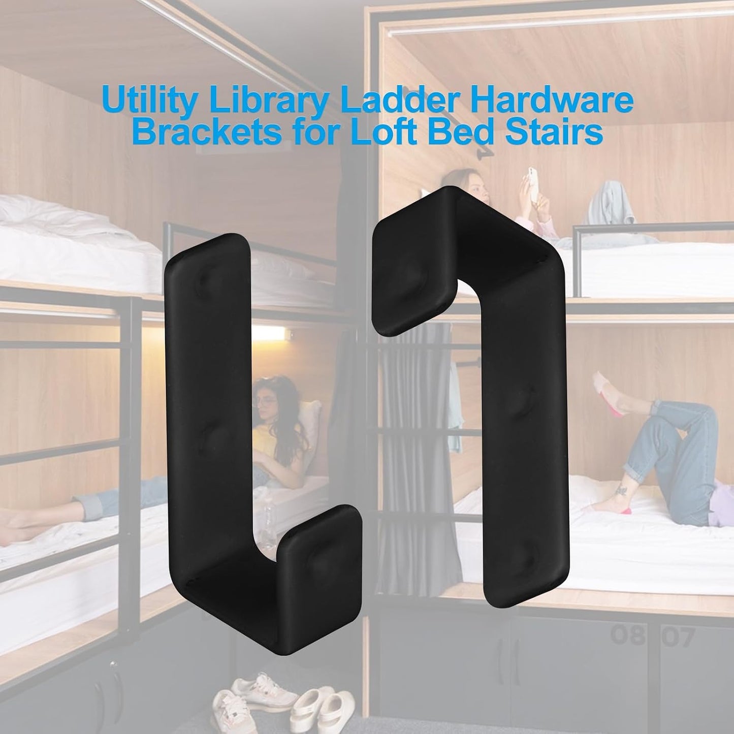 2 Ganchos escalera litera metal PVC negro 1"