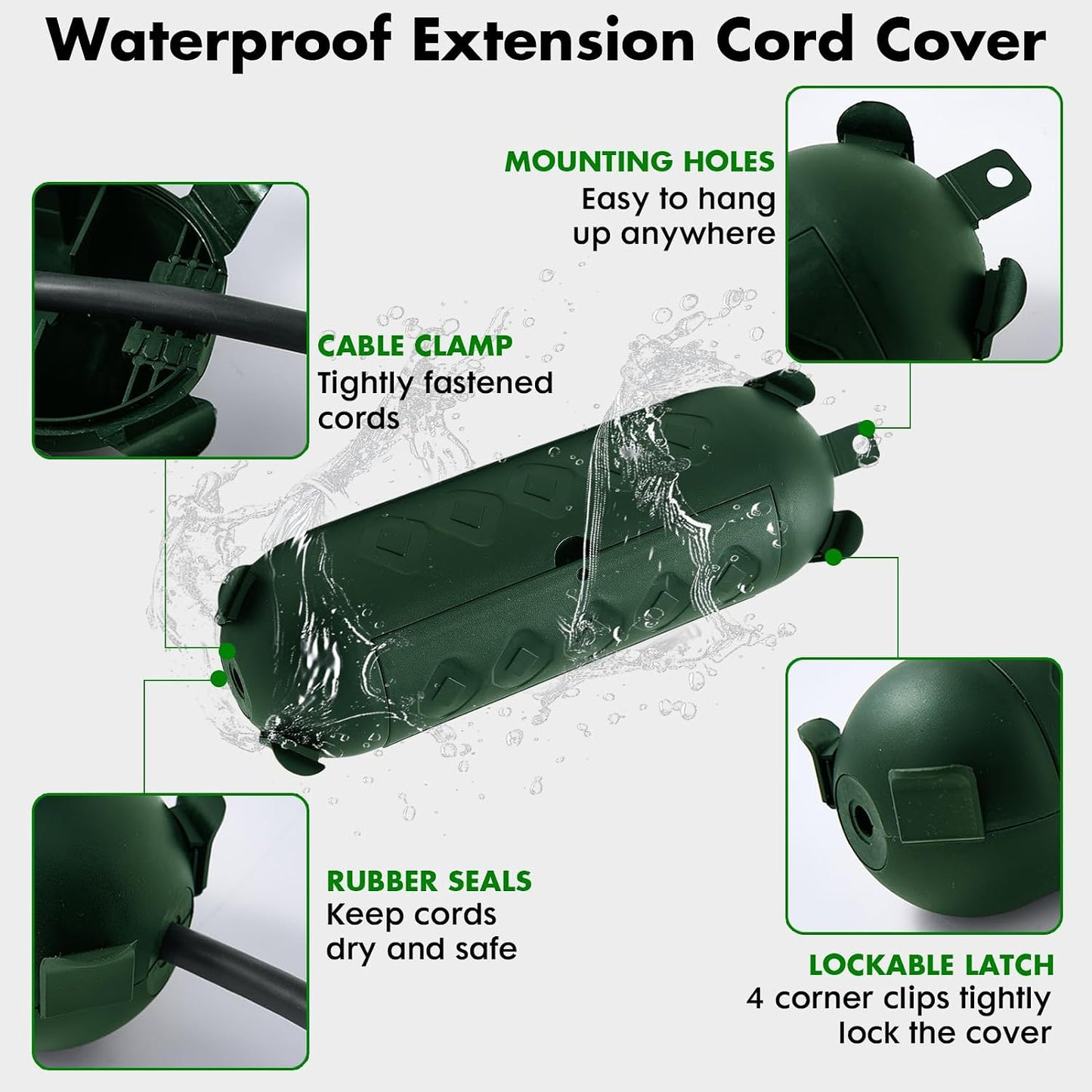 Cubierta cable extensión IP44 conector verde caja luces