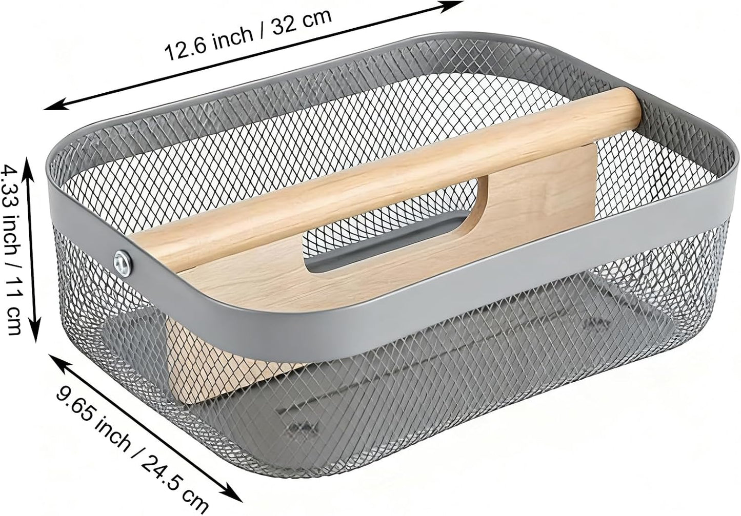 Cesta acero malla cocina jardín con partición y asa madera