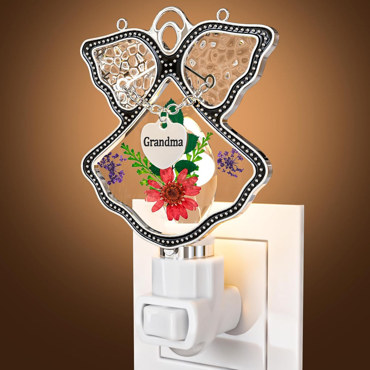 Luz Nocturna Vitral con Flor Real para Dormitorio y Baño