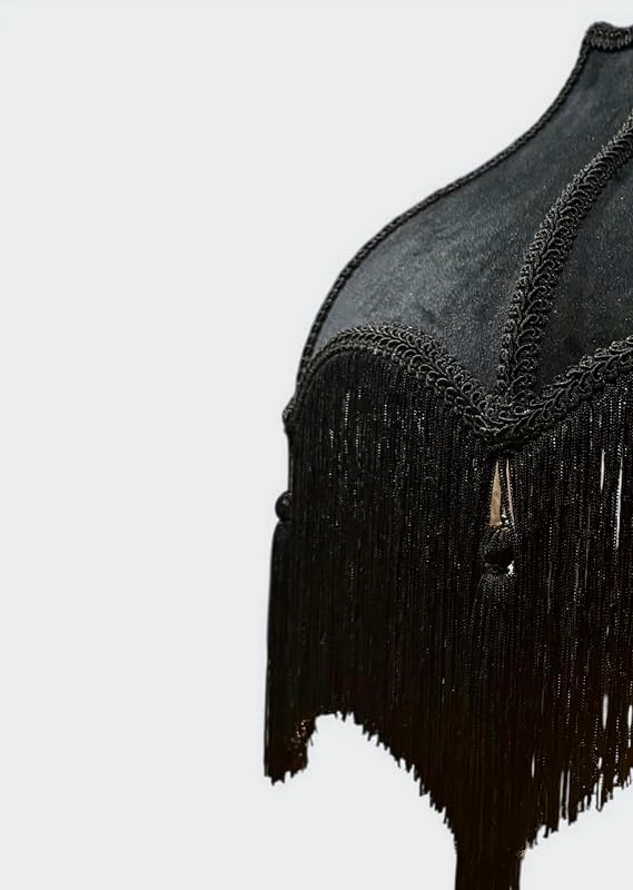 Pantalla terciopelo campana victoriana borlas negro