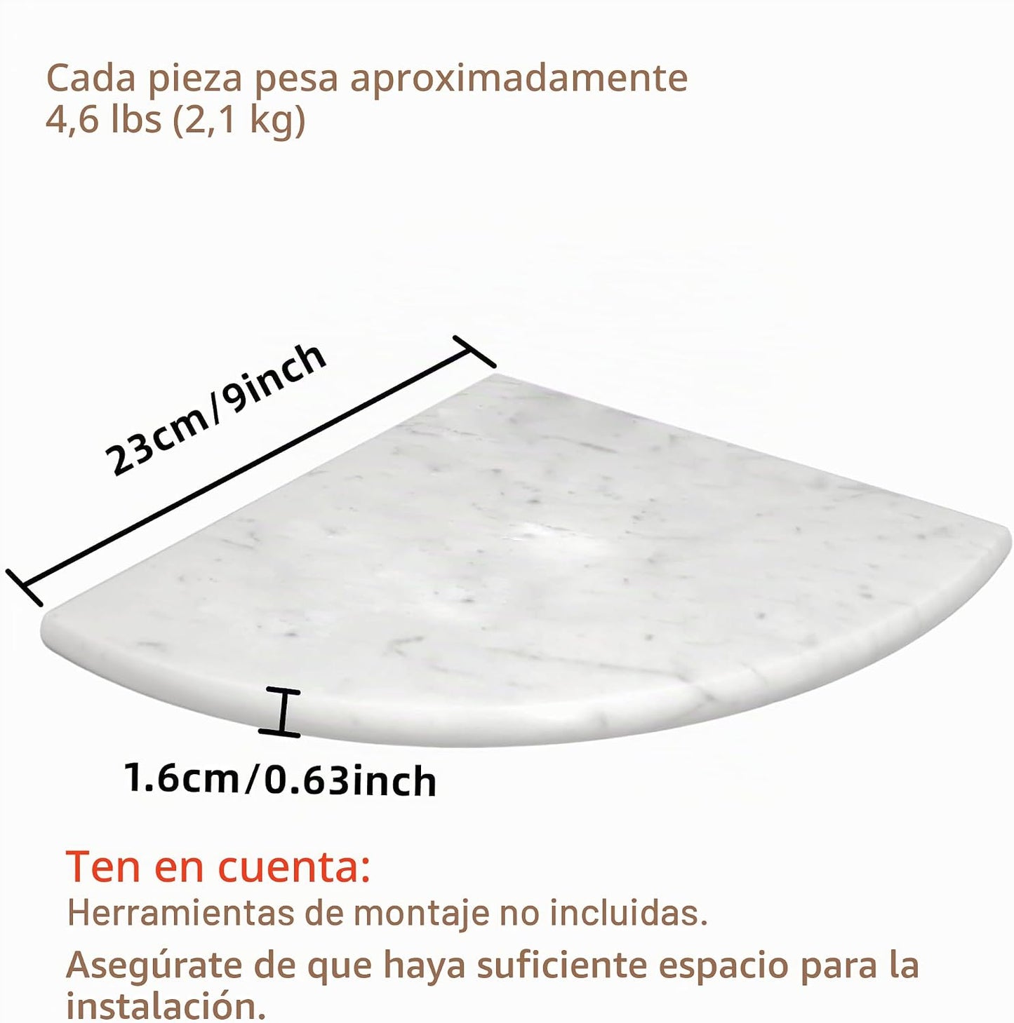 Estante ducha esquinero mármol 9" pared blanco Carrara 2uds