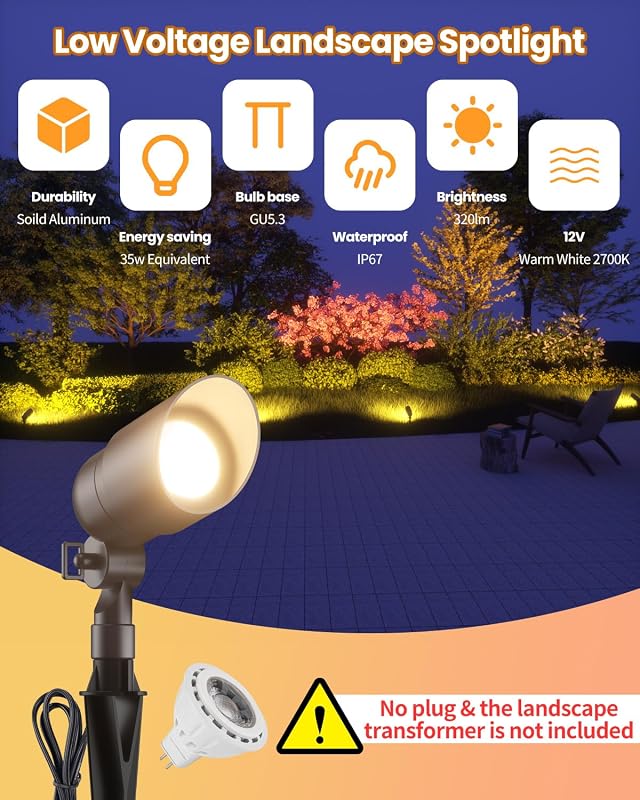 Foco exterior 12V aluminio IP67 LED MR16 4W blanco cálido