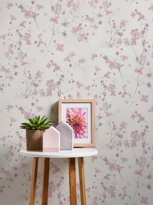 Papel pintado floral blanco rosa 396x20.87"